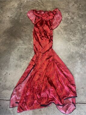 Red Ruffle Off-Shoulder Maxi Gown